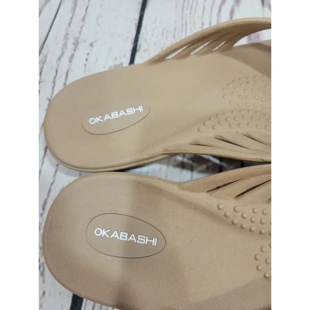 Okabashi Venice Tan Arch Support Slip‎ On Slides Sandals Size Large (9.5-10.5)